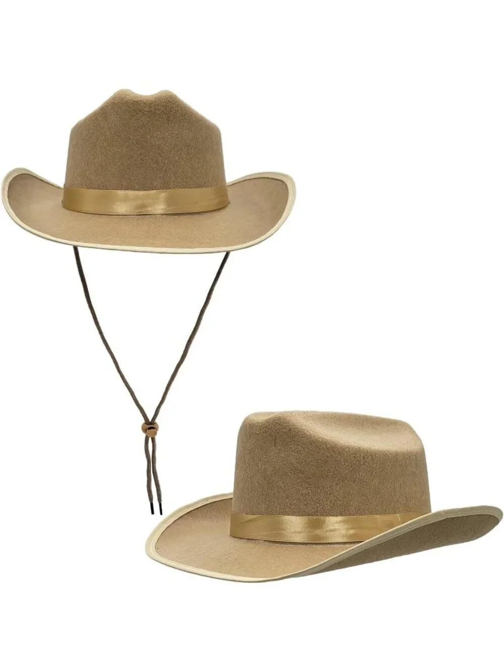 Kids Tan Fabric Felt Costume Strap Western Cowboy Hat 22 Circumference
